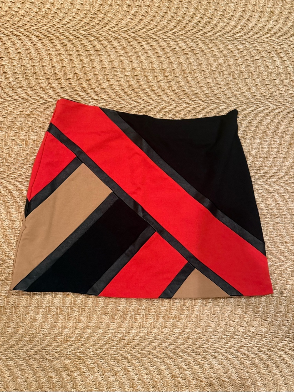 Alice & Trixie Red, Black & Tan Colorblock A-Line Mini Skirt